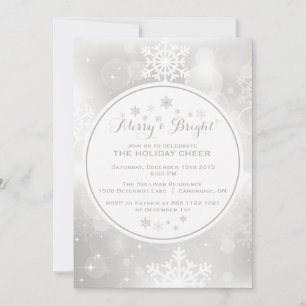 SILVER SNOWFLAKES BOKEH CHRISTMAS PARTY INVITATION KAART
