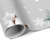 Silver Snowflakes, Cotton Balls, Holly, Evergreen Cadeaupapier (Rol Hoek)
