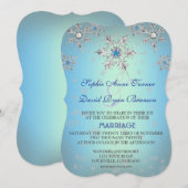 Silver Snowflakes Crystal Blue Pearl Wedding Kaart (Voorkant / Achterkant)