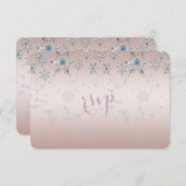 Silver Snowflakes Crystal Pearl Pink Wedding RSVP (Voorkant / Achterkant)