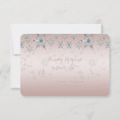 Silver Snowflakes Crystal Pearl Pink Wedding RSVP (Achterkant)