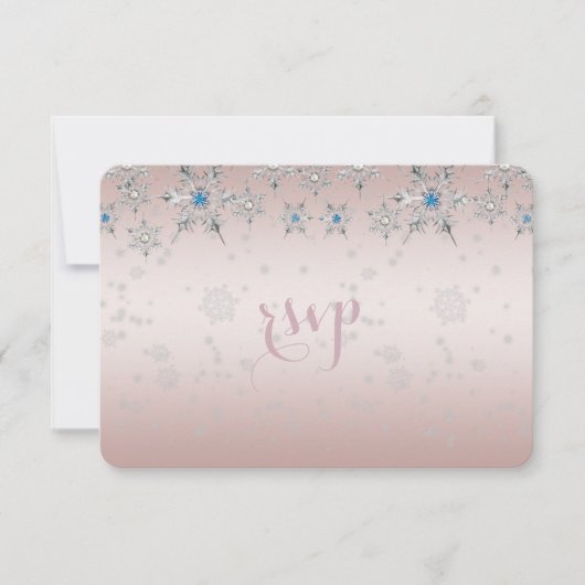 Silver Snowflakes Crystal Pearl Pink Wedding RSVP (Voorkant)