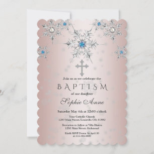 Silver Snowflakes Crystals Blue Pearl Pink Baptism Kaart