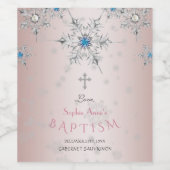 Silver Snowflakes Crystals Blue Pearl Pink Baptism Wijn Etiket (Enkel label)