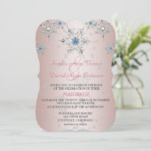 Silver Snowflakes Crystals Blue Pearl Pink Weddens Kaart (Staand voorkant)