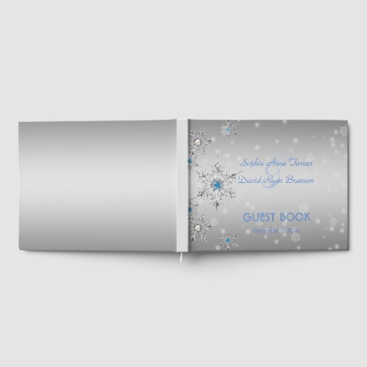 Silver Snowflakes Crystals Blue Pearls Weddenschap Gastenboek (Volledig)