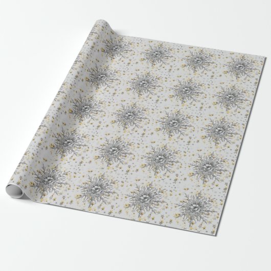 Silver Snowflakes & Diamond Wrapping Paper Cadeaupapier (Uitgerold)