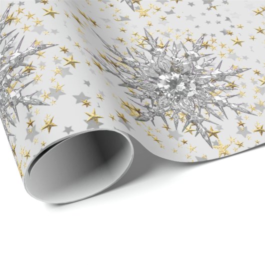 Silver Snowflakes & Diamond Wrapping Paper Cadeaupapier (Rol Hoek)