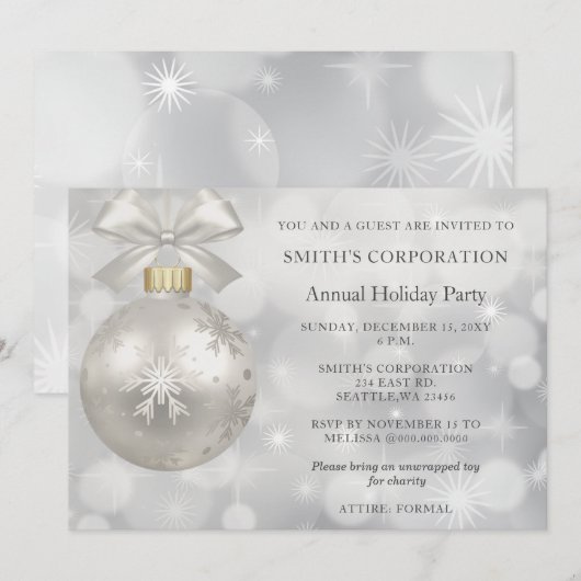 Silver Snowflakes Elegant Corporate Holiday Party Kaart (Voorkant / Achterkant)