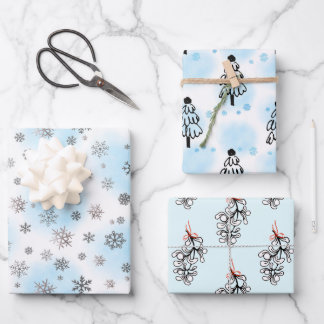Silver Snowflakes en mistletoe met blauw Inpakpapier Vel