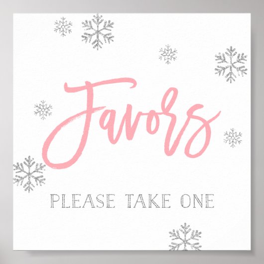 Silver Snowflakes en Roze Chic Favor Sign Poster (Voorkant)