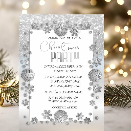Silver Snowflakes Glitter Company Kerstparty Kaart