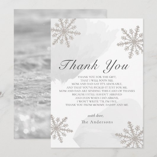 Silver Snowflakes Grey Baby shower Hartelijk dank Kaart (Voorkant / Achterkant)