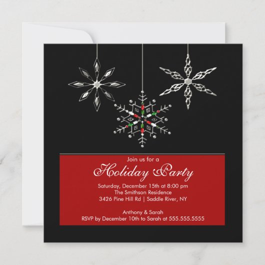 Silver Snowflakes Holiday Party Invitation Kaart (Voorkant)