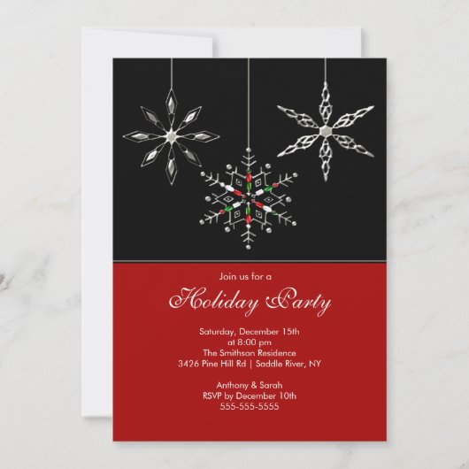 Silver Snowflakes Holiday Party Invitation Kaart (Voorkant)
