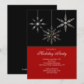 Silver Snowflakes Holiday Party Invitation Kaart (Voorkant / Achterkant)