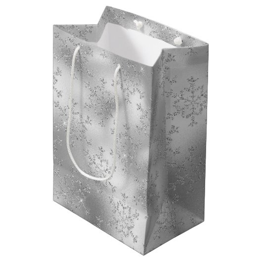 Silver Snowflakes kerst Medium Cadeauzakje (Voorkant Gekanteld)