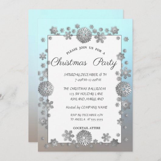 Silver Snowflakes, Lijst Corporate Kerstparty Kaart (Voorkant / Achterkant)