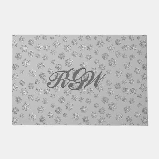 Silver Snowflakes met monogram Deurmat (Voorkant)