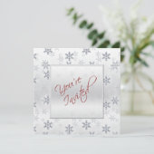 Silver Snowflakes met Red Holiday Party nodigt uit Kaart (Staand voorkant)