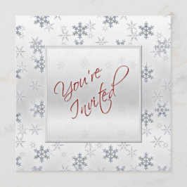 Silver Snowflakes met Red Holiday Party nodigt uit Kaart