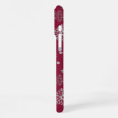 Silver snowflakes on dark red iPhone hoesje (Linkerkant)