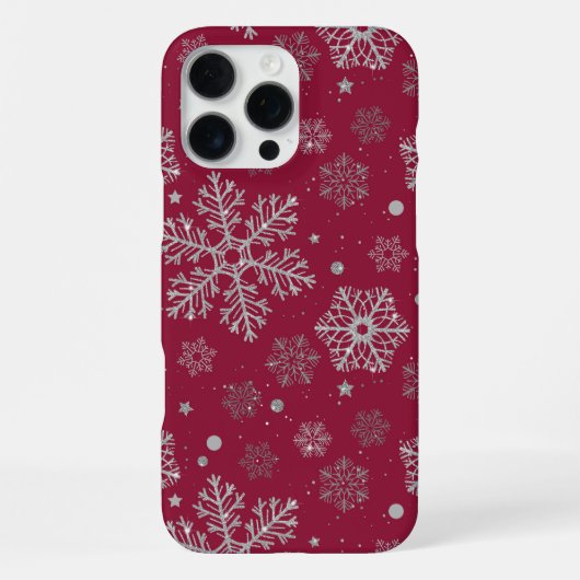 Silver snowflakes on dark red iPhone hoesje (Achterkant)