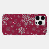 Silver snowflakes on dark red iPhone hoesje (Achterkant horizontaal)