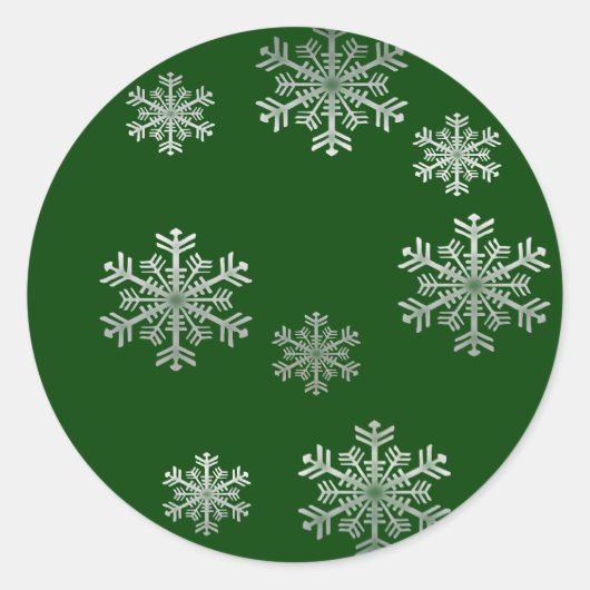 Silver Snowflakes on Green - Winter Stickers (Voorkant)