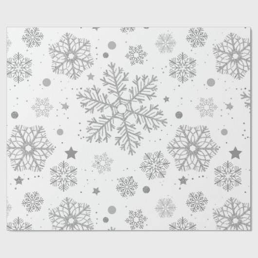 Silver snowflakes on white cadeaupapier (Vlak)