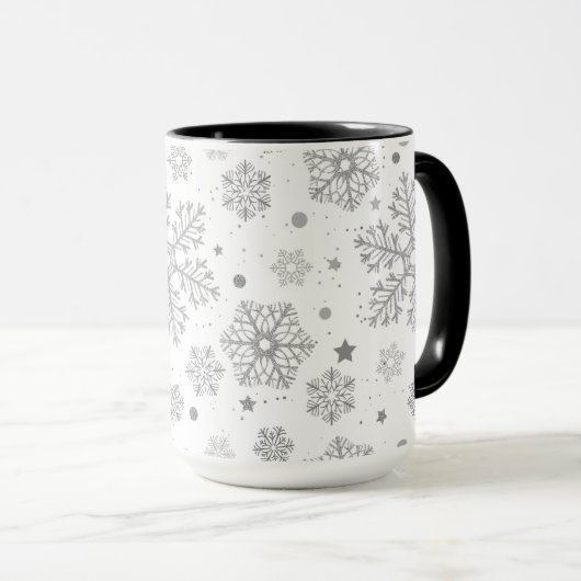 Silver snowflakes on white mok (Voorkant rechts)