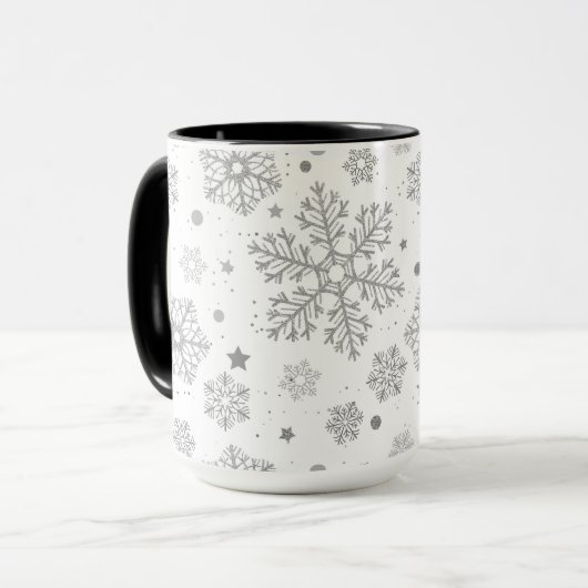 Silver snowflakes on white mok (Voorkant links)