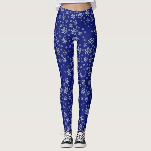 Silver Snowflakes op Blue Winter Leggings (Voorkant)