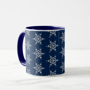Silver Snowflakes op Deep Midnight Blue Mok