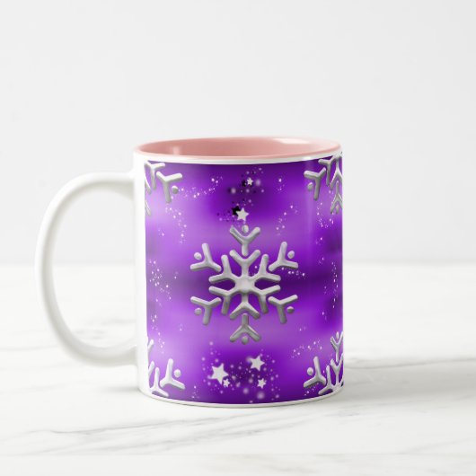 Silver Snowflakes op Paarse kerst Tweekleurige Koffiemok (Links)