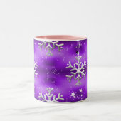 Silver Snowflakes op Paarse kerst Tweekleurige Koffiemok (Center)