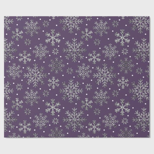 Silver Snowflakes Paarse patroon Cadeaupapier (Vlak)