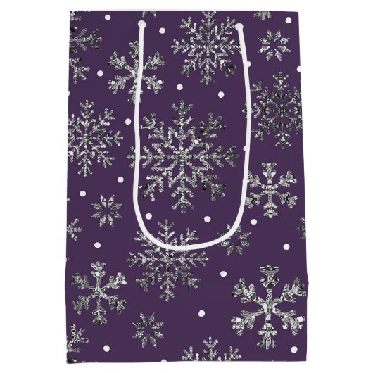 Silver Snowflakes Paarse patroon Medium Cadeauzakje (Achterkant)