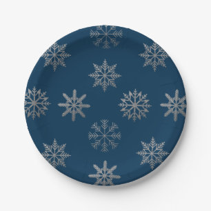 Silver Snowflakes Pattern Blue Paper Bord