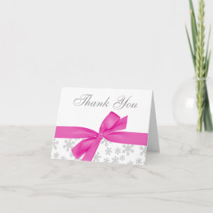 Silver Snowflakes Pink Bow Dank u Bedankkaart