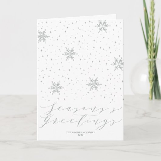 Silver Snowflakes Seasons Greetings KerstHoli Feestdagen Kaart (Voorkant)