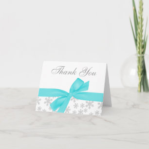 Silver Snowflakes Teal Bow Thank You Bedankkaart