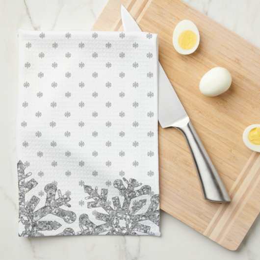 Silver Snowflakes Theedoek (Quarter Fold)