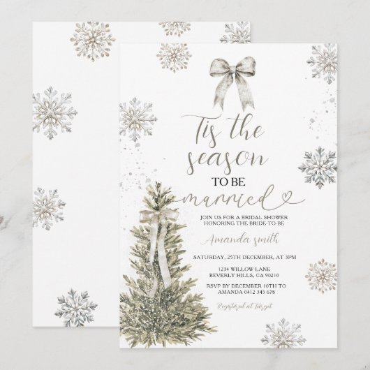 Silver Snowflakes Tis The Season to Be Married  Kaart (Voorkant / Achterkant)