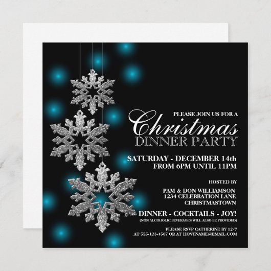 Silver Snowflakes - Uitnodiging voor kerstfeest (Voorkant / Achterkant)