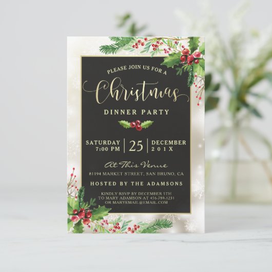 Silver Snowflakes | Uitnodiging voor kerstfeest (Staand voorkant)