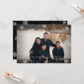 Silver Snowflakes | Vrede- en liefdesfotokerstfees Kaart (Voorkant / Achterkant in situ)