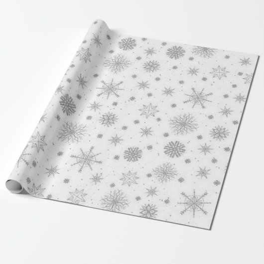 Silver Snowflakes White Design Cadeaupapier (Uitgerold)