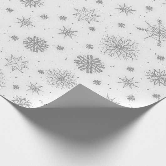 Silver Snowflakes White Design Cadeaupapier (Hoek)