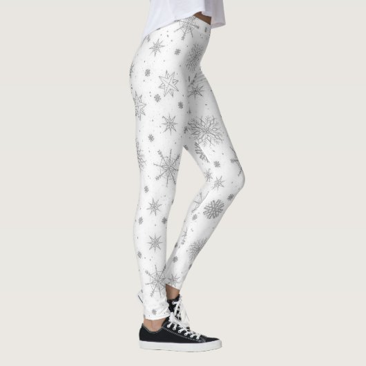 Silver Snowflakes White Design Leggings (Rechts)